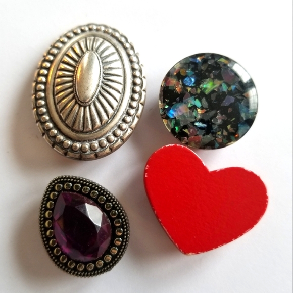 Vintage button covers silver tone concho iridescent red heart purple gem - Picture 1 of 12